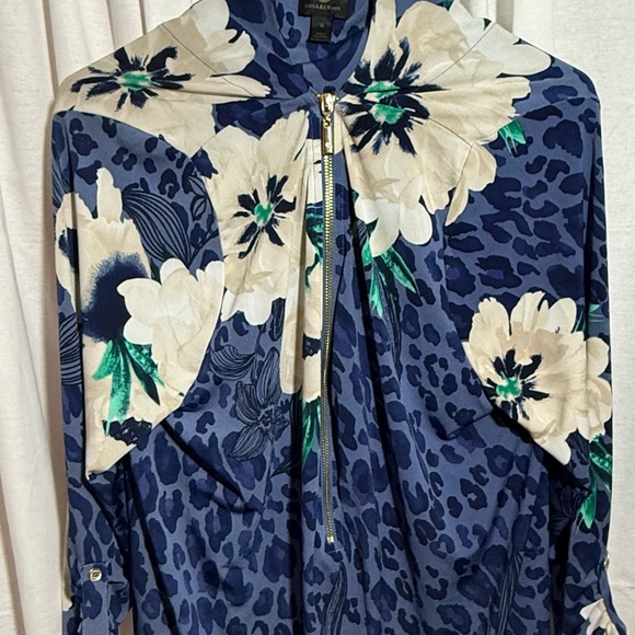 JM Collection Blue Patterned Jacket 1/4 Zip - Picture 1 of 4